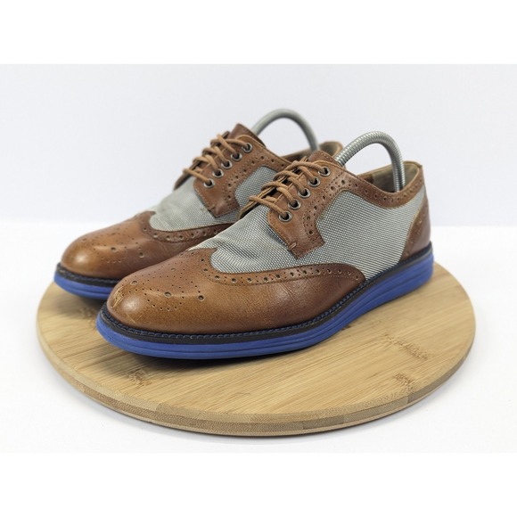 Donald Pliner Dress Sneakers Mens 8 8.5 Wingtip Brown Blue Leather Shoes - Picture 3 of 12